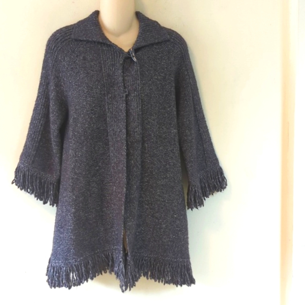 Marisa Christina Fringe Trim Toggle Wool Cardigan
